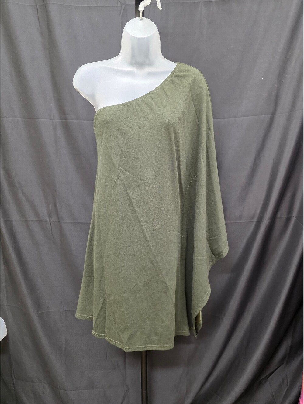 ONE‑SHOULDER BATWING COCKTAIL MINI DRESS ARMY GREEN SIZE S